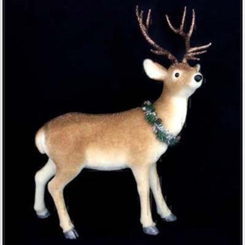 This free standing Reindeer ornament can be used on your mantelpiece window ledge or table to bring a classic Christmas theme to your home. Comes with brown flock fur and adorned with festive wreath around his neck. Approx size (LxWxD) 70x55x30cm.